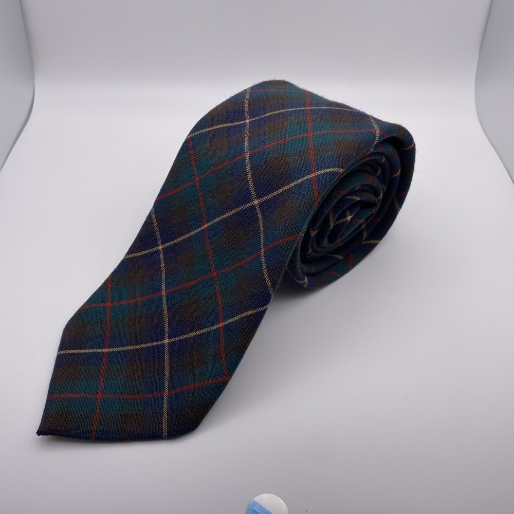 VTG Pendleton Plaid 100% Virgin Wool Neck Tie Made In USA Green/ Red/ Yellow 55"